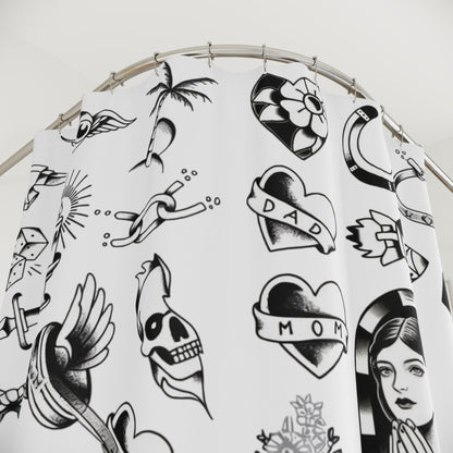 Retro Tattoos Shower Curtain - Tattoo Bathroom Art