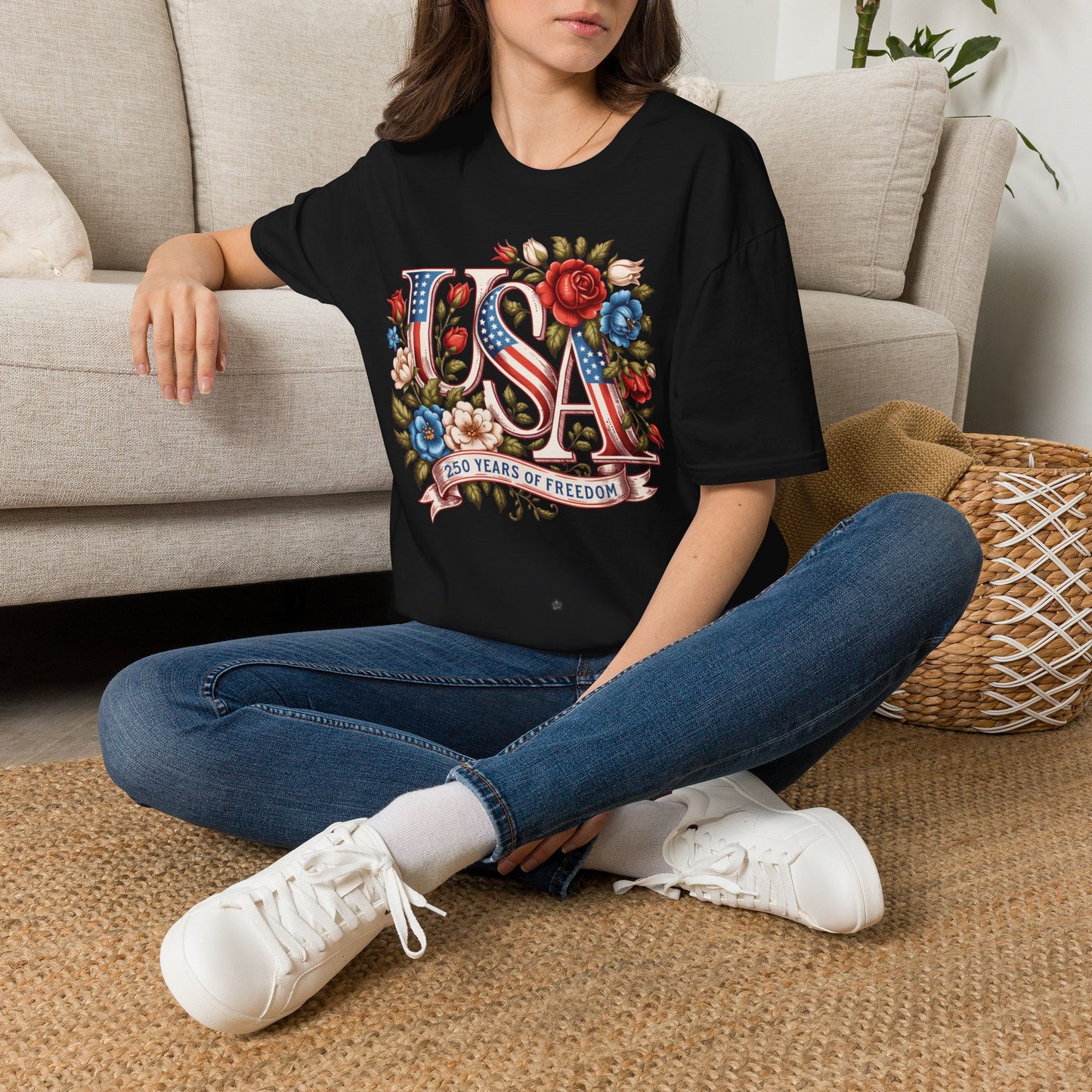 Floral USA 250th T-Shirt — Happy Birthday America