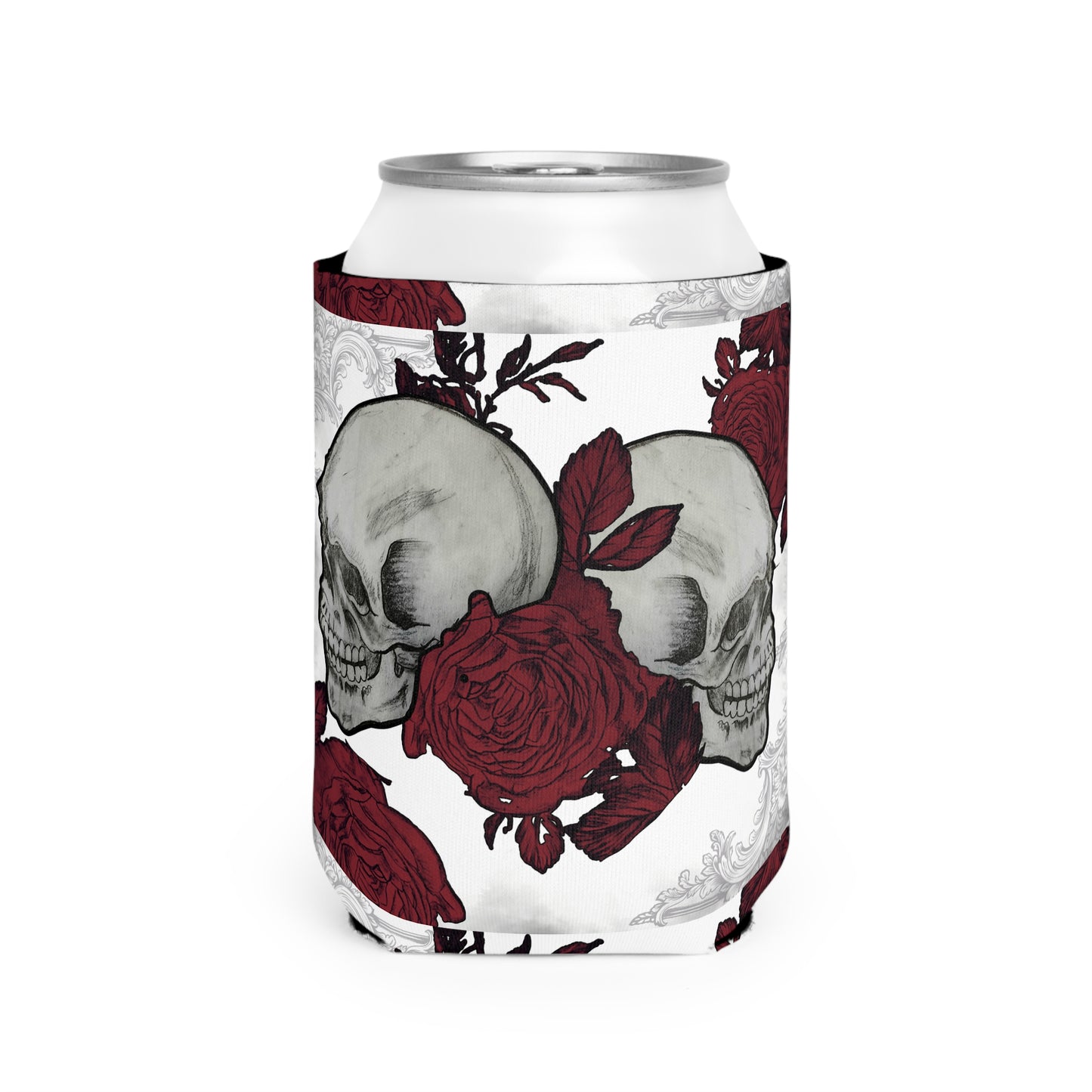 Skulls and Roses design, Can Cooler Sleeve, Coozie