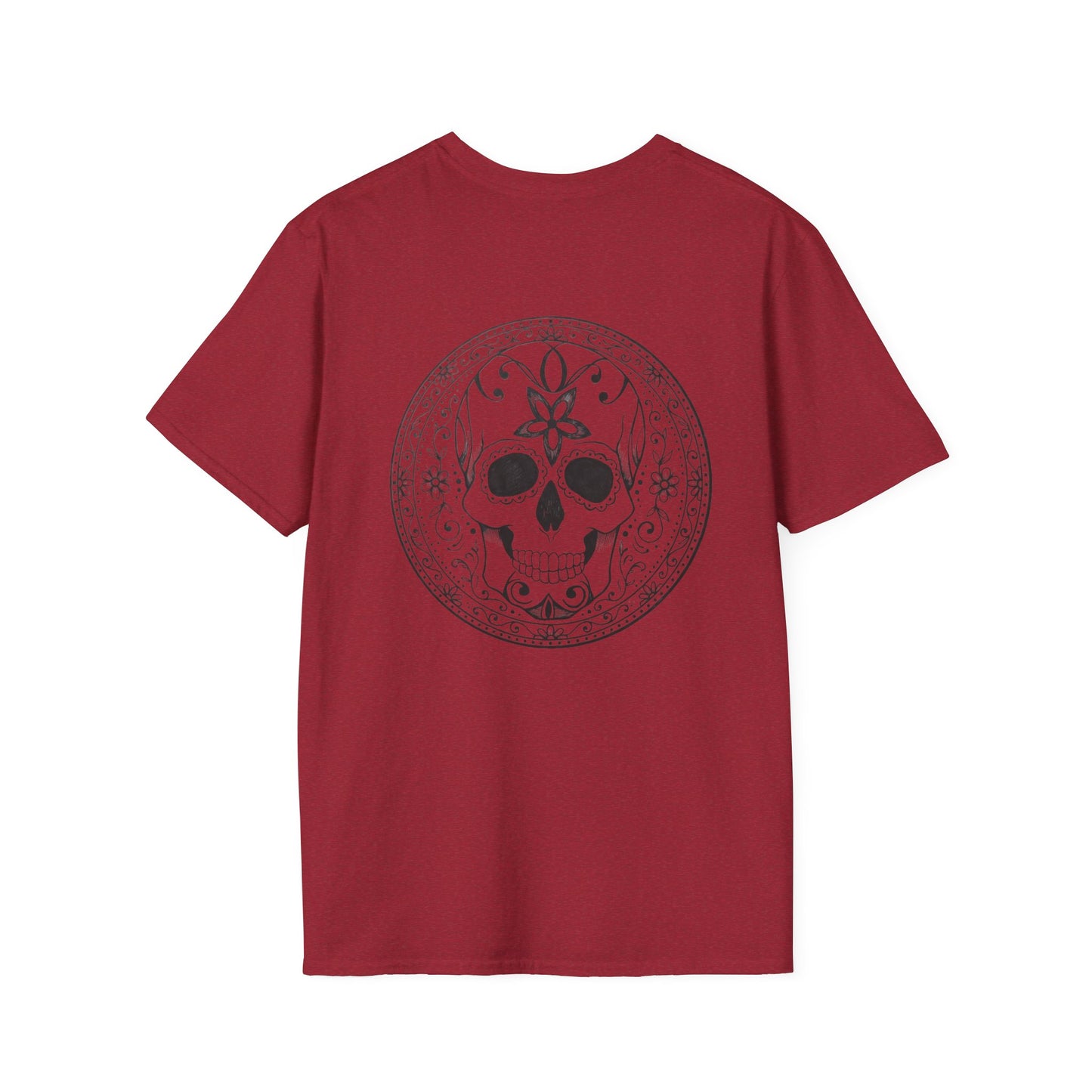 Skull Flower Mandala Trio - Unisex T-Shirt — Sugar Skull Back Medallion