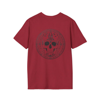 Skull Flower Mandala Trio - Unisex T-Shirt — Sugar Skull Back Medallion