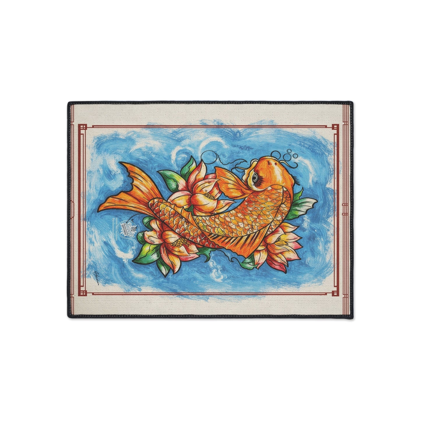Koi Fish Heavy Duty Floor Mat — Vibrant Orange Koi with Lotus Design