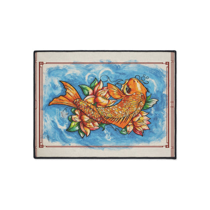 Koi Fish Heavy Duty Floor Mat — Vibrant Orange Koi with Lotus Design