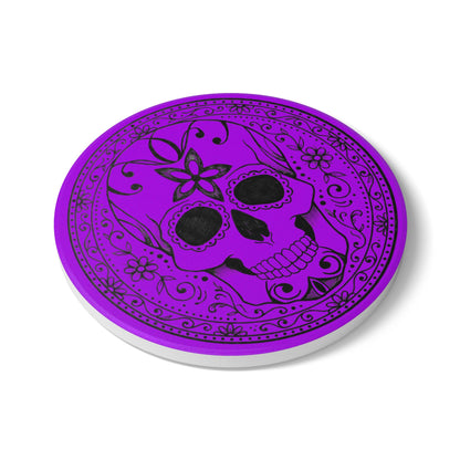 Sugar Skull - Round/Square Ceramic Drink Coaster— Purple Black Day of the Dead Decorative