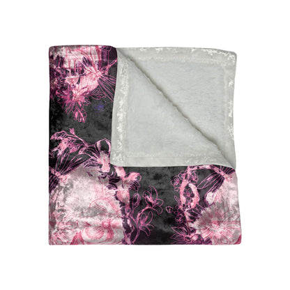 Floral Skull and Dragonfly Tattoo Art (Pink) - Crushed Velvet Blanket