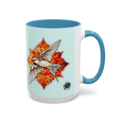 Swallow & Autumn Leaf Accent Coffee Mug — Ceramic Bird Lover Gift (11/15oz)