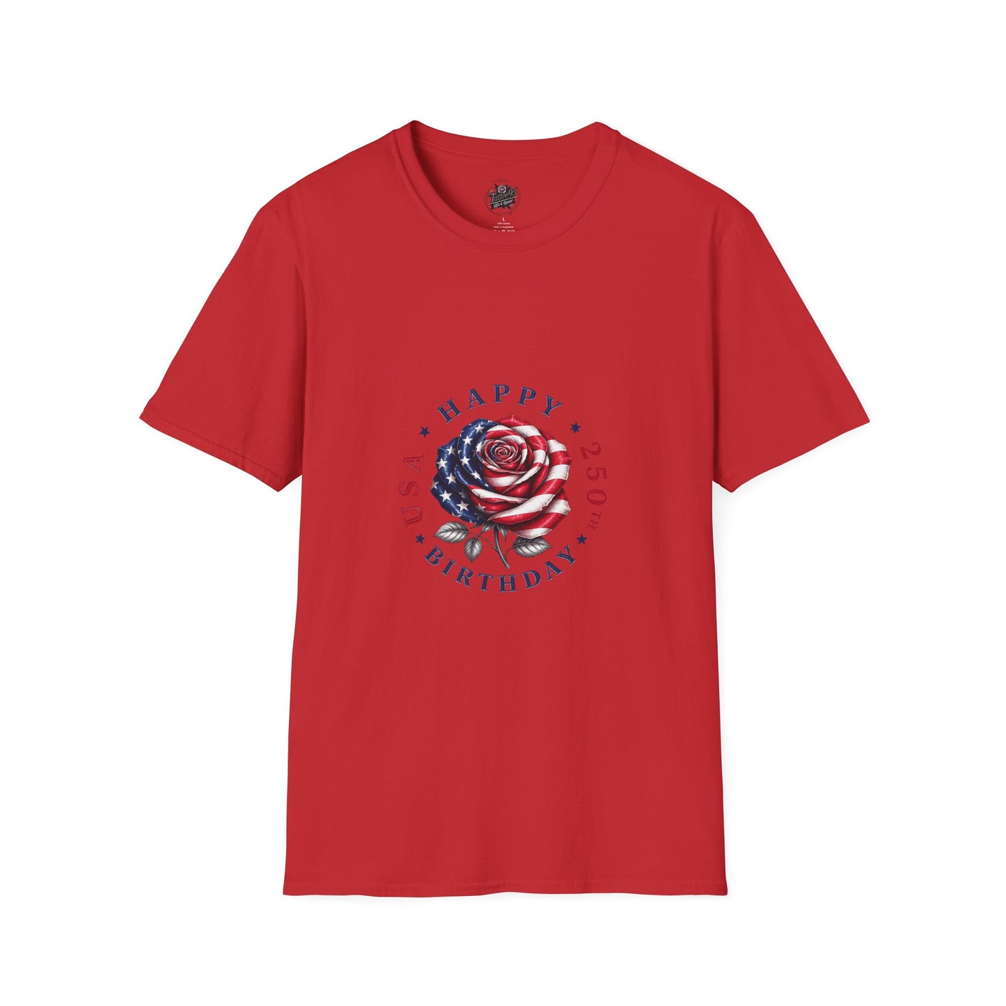 Happy Birthday America Rose Tattoo - Gildan Black T-Shirt — Artistic Portrait Graphic Tee