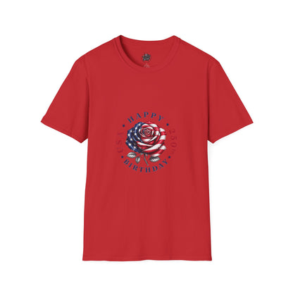 Happy Birthday America Rose Tattoo - Gildan Black T-Shirt — Artistic Portrait Graphic Tee