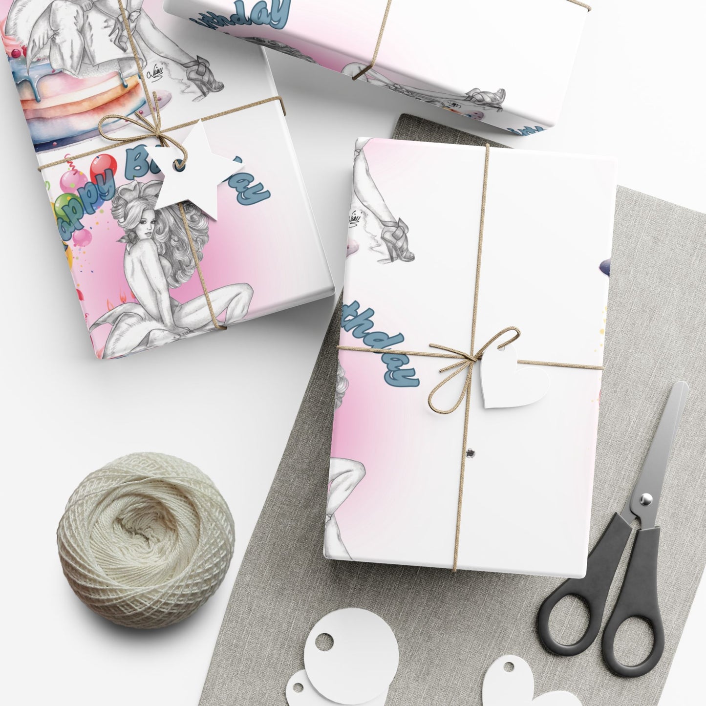 Gift Wrapping Paper, BIRTHDAY Pretty Bunny Pin Up