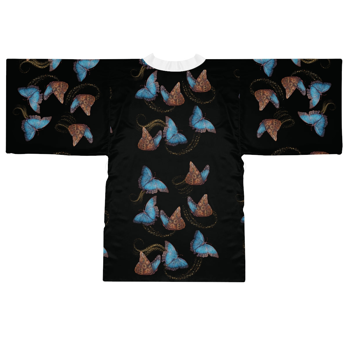 Blue Morphis Butterfly Kimono Robe — Silky Long-Sleeve Lounge & Party Wrap