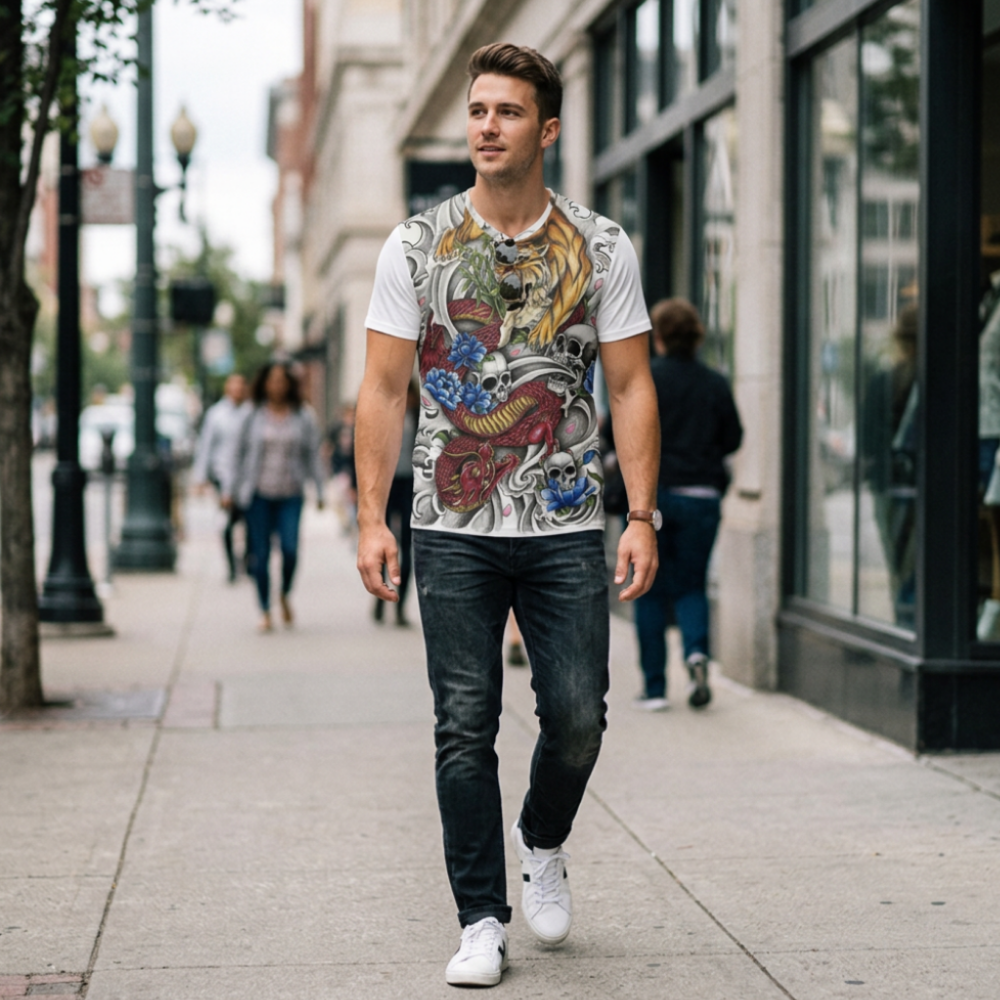 Tiger, Dragon & Skulls - Oversized cotton t-shirt