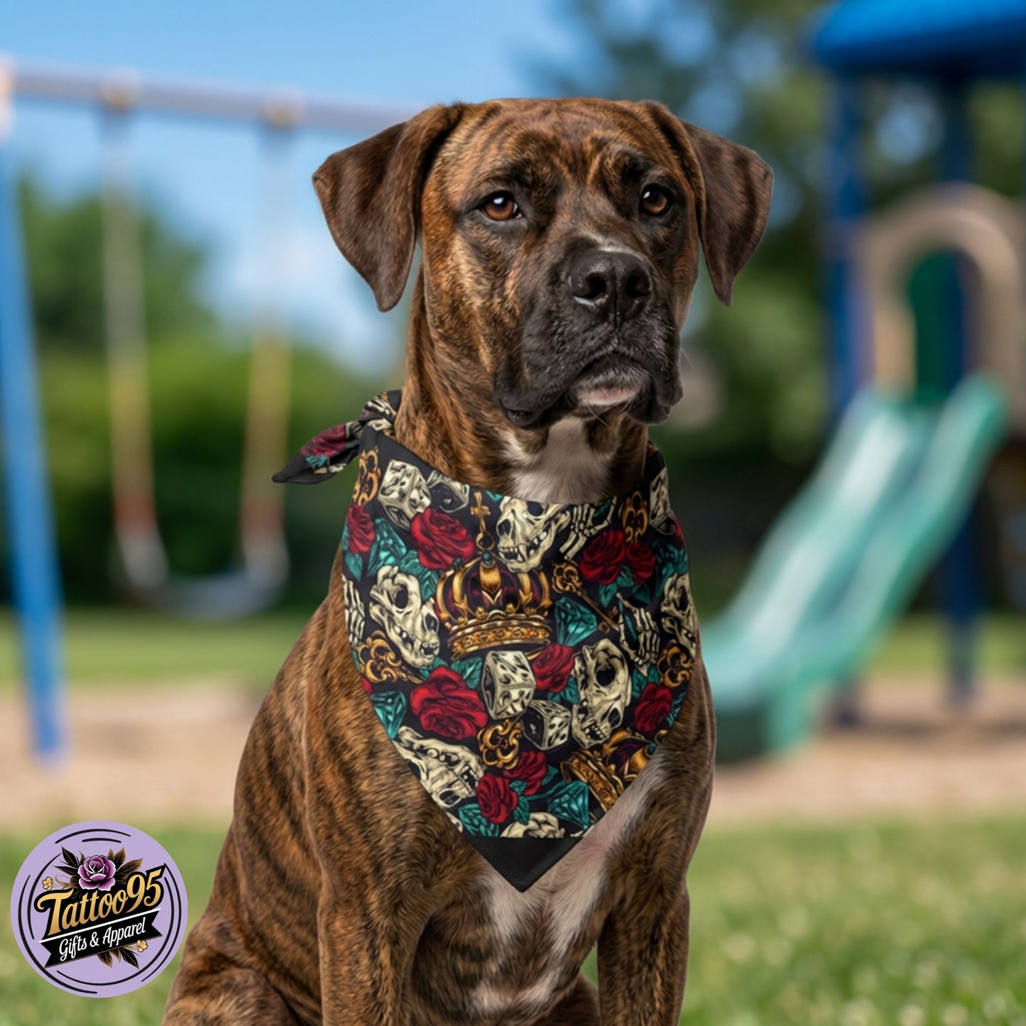 Skull & Roses Crown Pet Bandana — Edgy Rocker Dog Scarf
