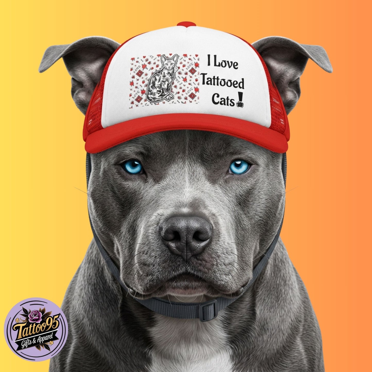 Dog Trucker Hat — "I Love Tattooed Cats" Graphic Cat Lover Cap