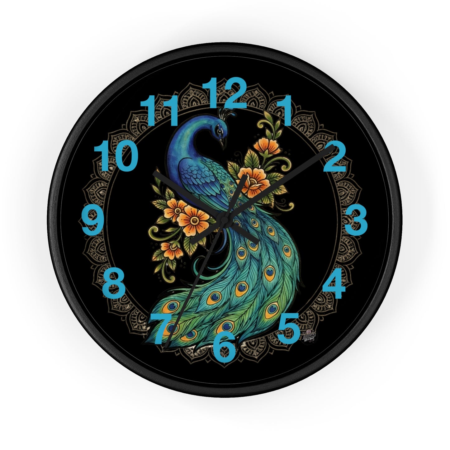 Floral Peacock Mandala - Wall Clock — Vibrant Boho Floral Timepiece