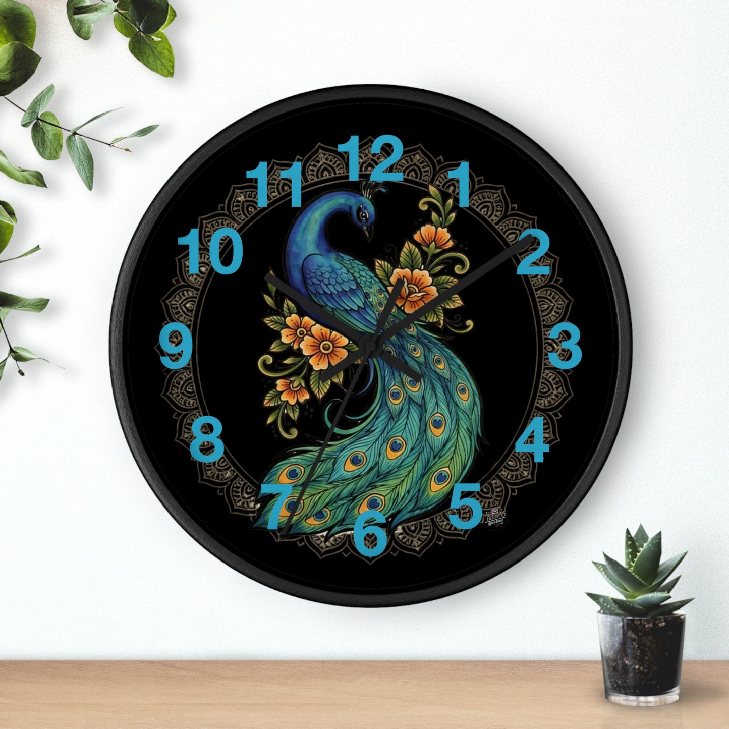 Floral Peacock Mandala - Wall Clock — Vibrant Boho Floral Timepiece