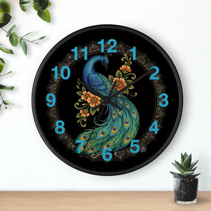 Floral Peacock Mandala - Wall Clock — Vibrant Boho Floral Timepiece
