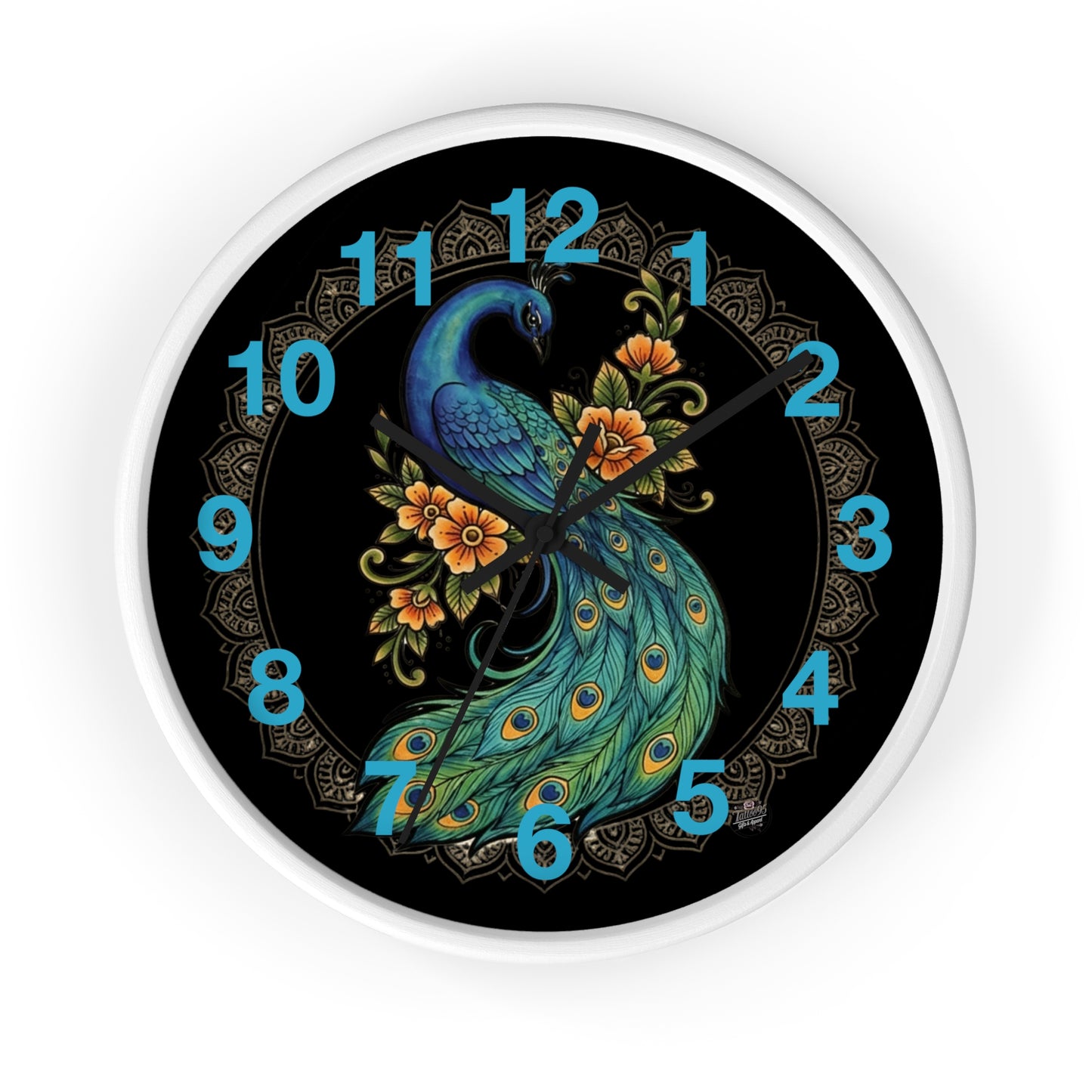 Floral Peacock Mandala - Wall Clock — Vibrant Boho Floral Timepiece