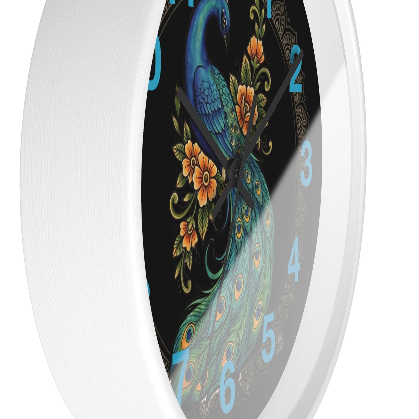 Floral Peacock Mandala - Wall Clock — Vibrant Boho Floral Timepiece