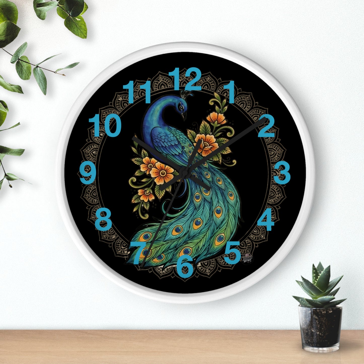 Floral Peacock Mandala - Wall Clock — Vibrant Boho Floral Timepiece