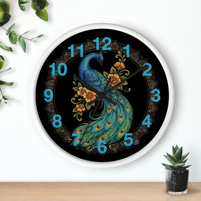 Floral Peacock Mandala - Wall Clock — Vibrant Boho Floral Timepiece