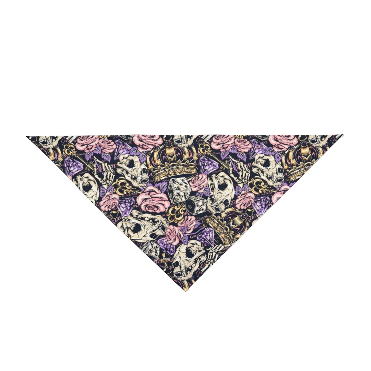 Gothic Floral Skull Pet Bandana — Purple Rose Crown Pattern for Dogs & Cats