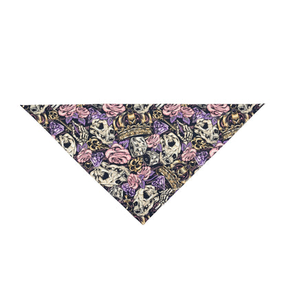 Gothic Floral Skull Pet Bandana — Purple Rose Crown Pattern for Dogs & Cats