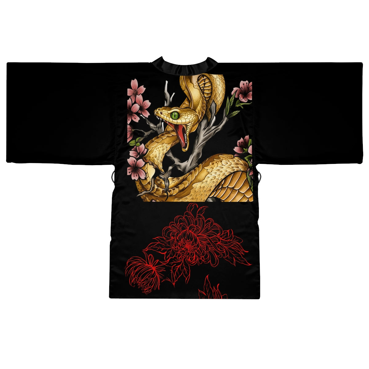 Snake & Red Bloom -- Silk-Touch Mid-Length Kimono Robe