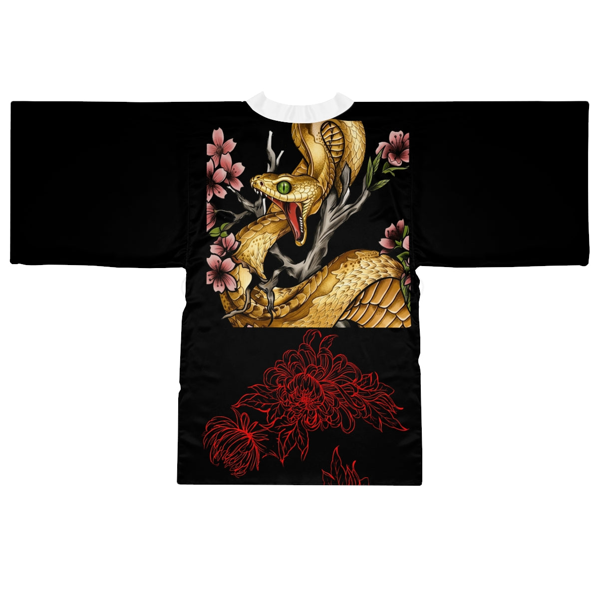 Snake & Red Bloom -- Silk-Touch Mid-Length Kimono Robe