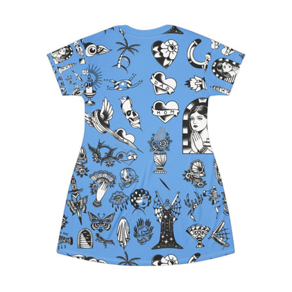 Tattoo Flash All-Over Print T‑Shirt Dress — Original Mini Tattoo Artwork