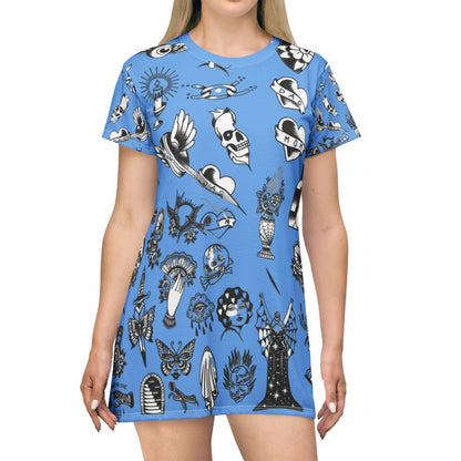Tattoo Flash All-Over Print T‑Shirt Dress — Original Mini Tattoo Artwork