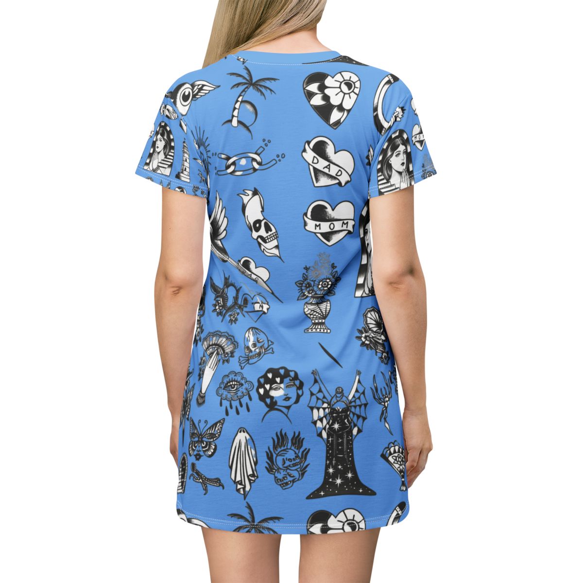 Tattoo Flash All-Over Print T‑Shirt Dress — Original Mini Tattoo Artwork